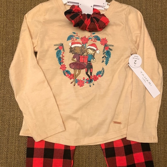 Tahari Girls 4t Christmas Set Top Pants & scrunchie NEW - Picture 1 of 6
